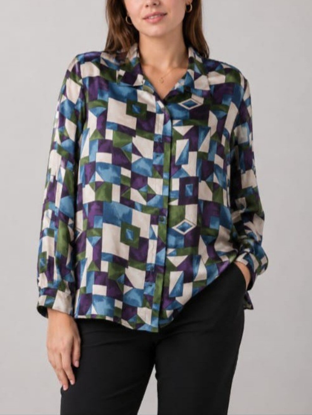 Vintage 100% Silk Abstract Geometric Blouse Size L